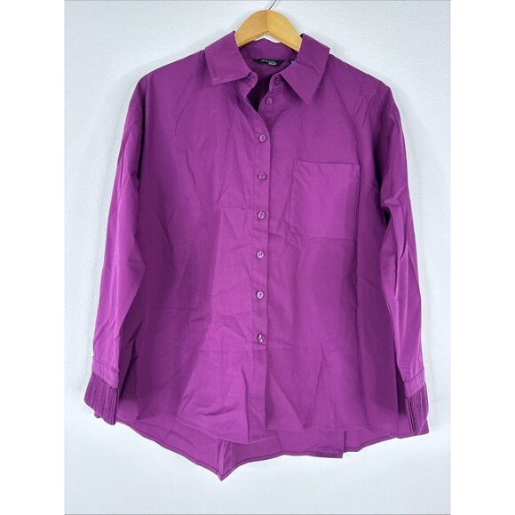 Attitudes By Renee Petite Woven Button Front Shirt Pleated Cuff‎ Size PM Purple - Picture 5 of 15